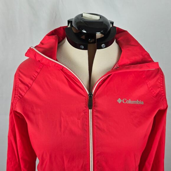 Columbia Light Rain Jacket Women's M Red Omni Shield Full Zip Up Hooded Pockets - Picture 2 of 16